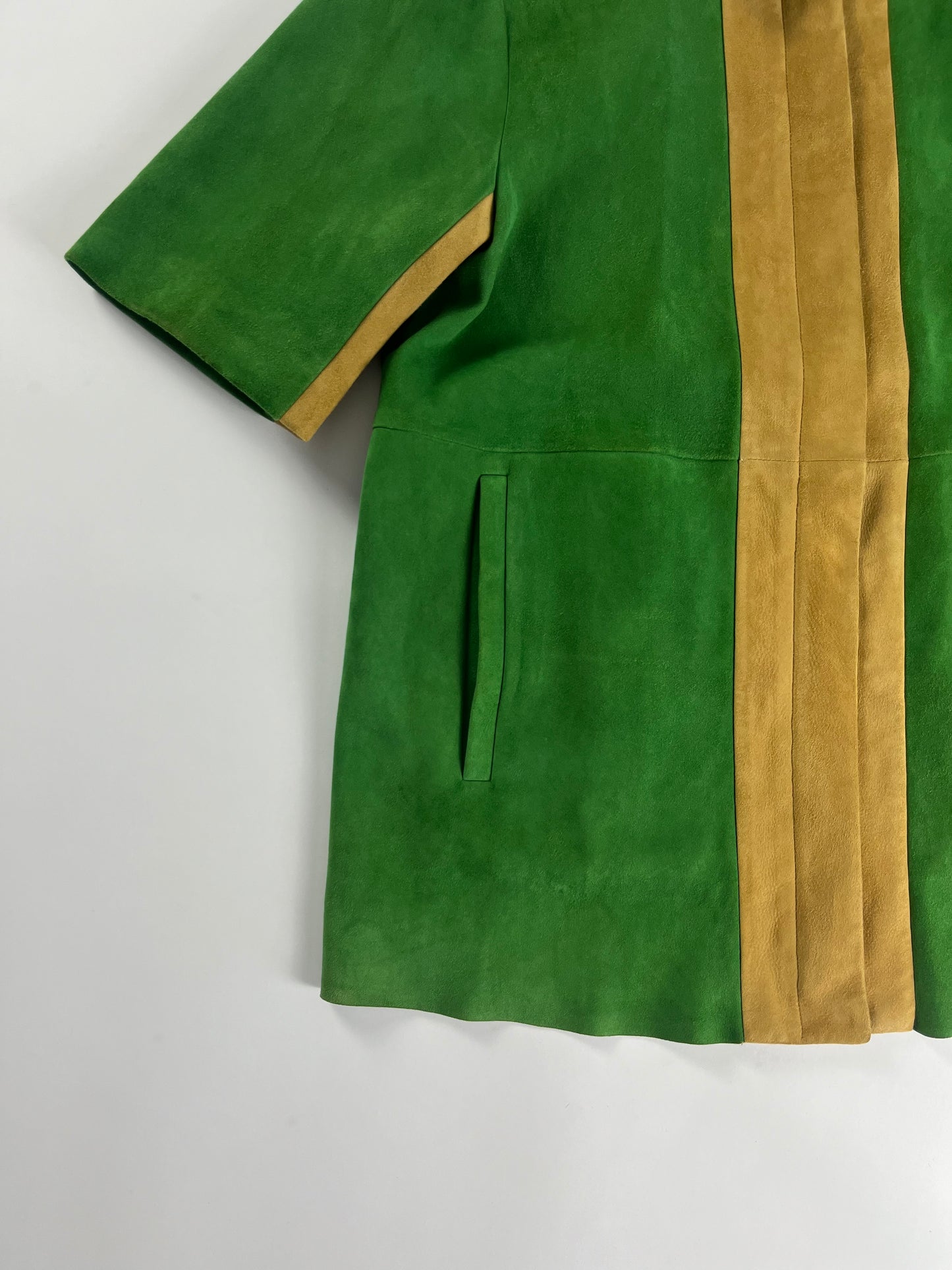 Prada Two Tones Suede Leather Short Sleeve Bowling Shirt Jacket SS 2013 - M