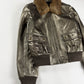 Louis Vuitton Metallic Bronze Leather Fur Collar Gold Hardware Ribbed Trim Bomber Jacket FW 2008 - S