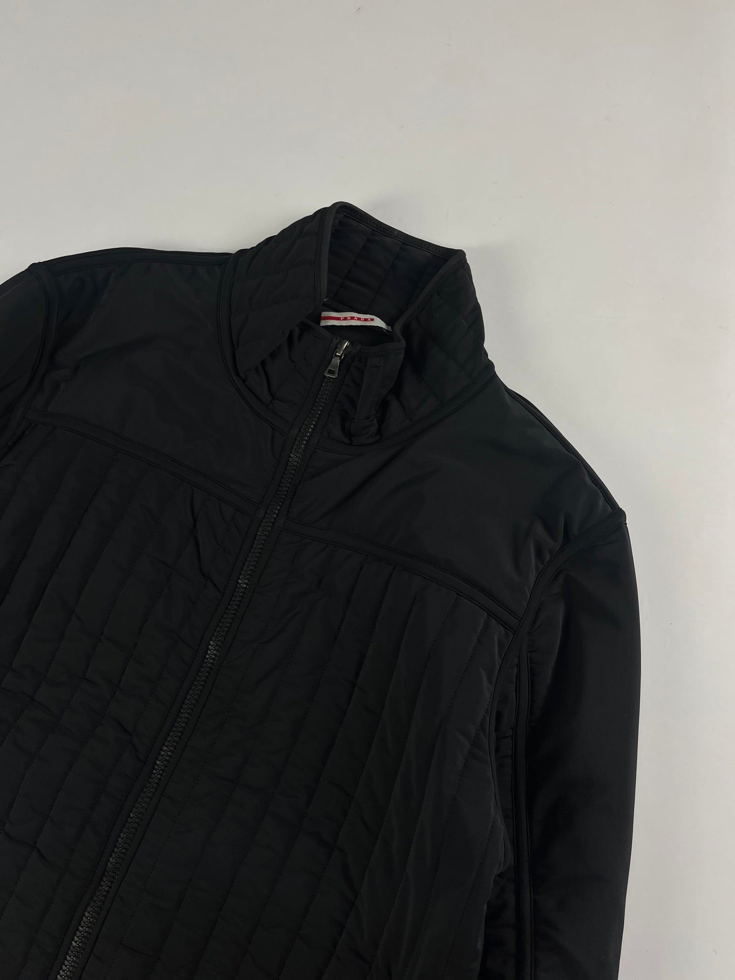Prada Linea Rossa Black Straight Quilted Nylon Zipper Jacket FW 2001 - XL