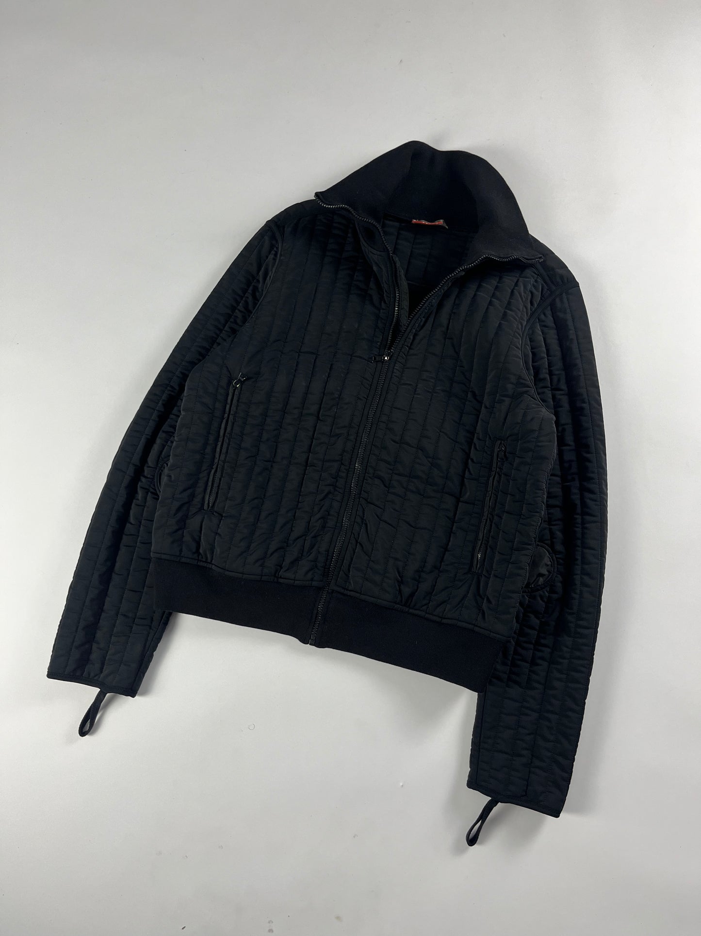 Prada Linea Rossa Black Straight Quilted Nylon Zipper Jacket FW 2001 - L