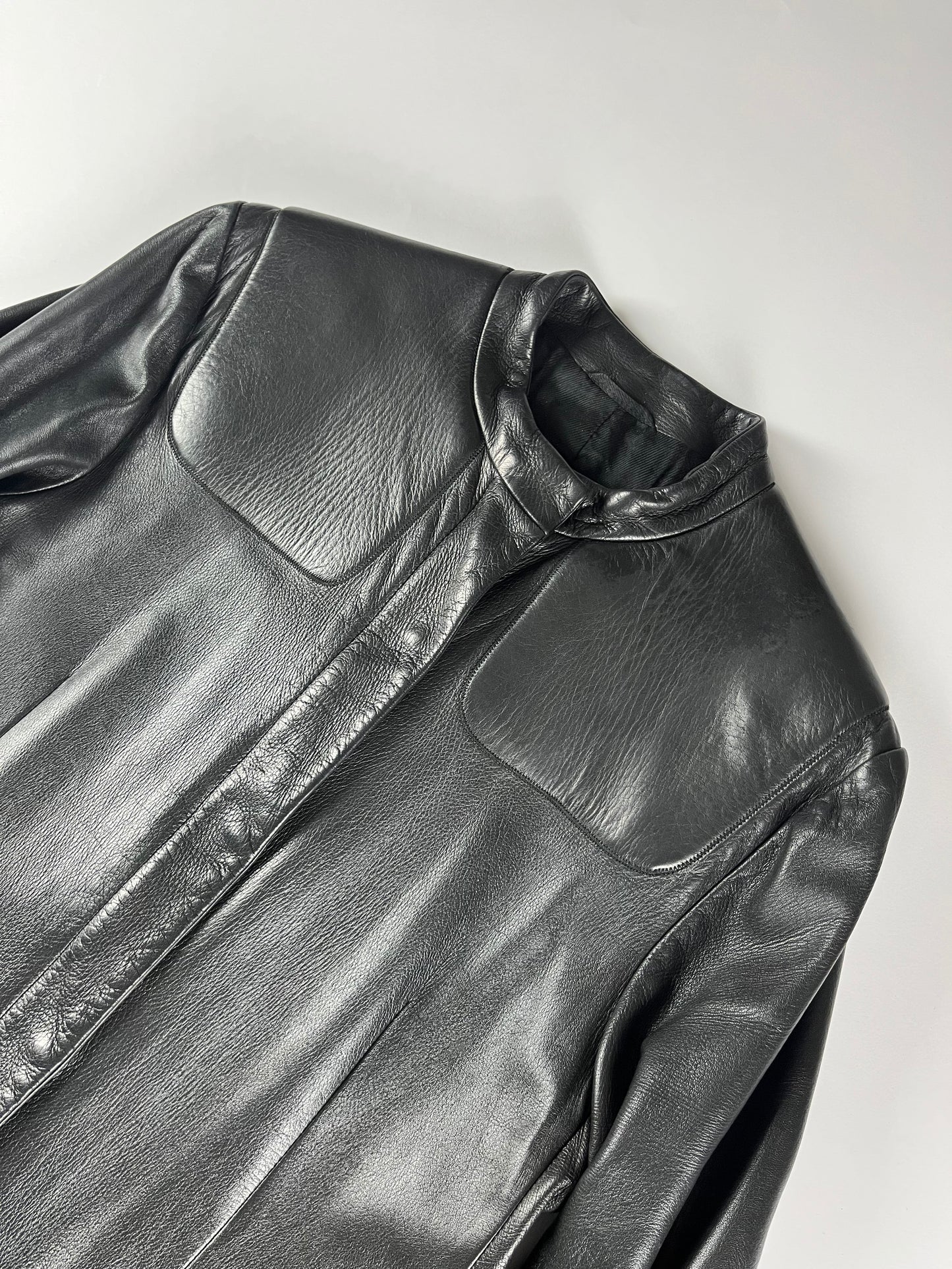 Prada Black Leather Padded Shoulder Coat FW 1999 - S