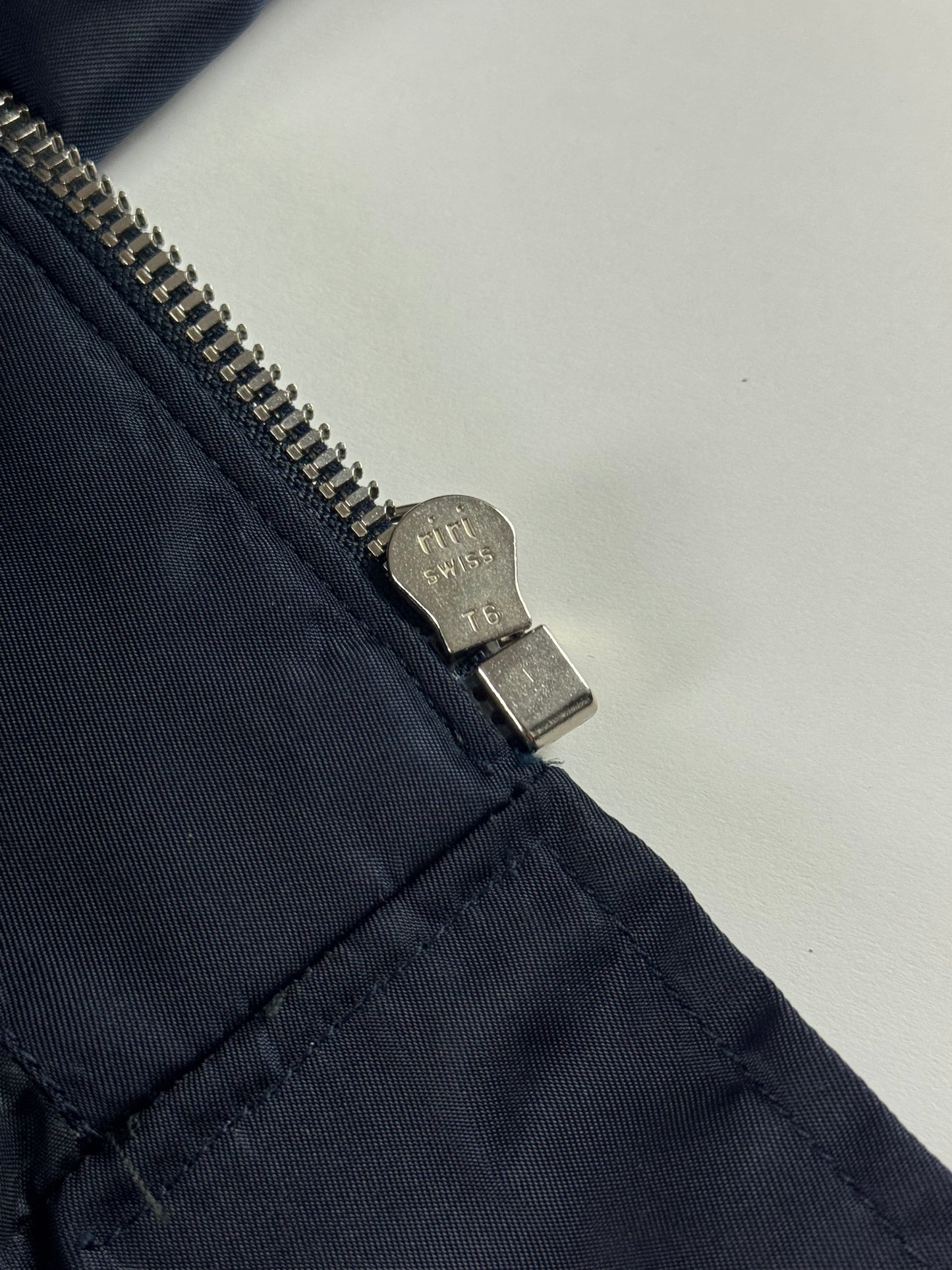 Prada Leather Panel Cropped Utility Pocket Navy Nylon Jacket 1990s - S