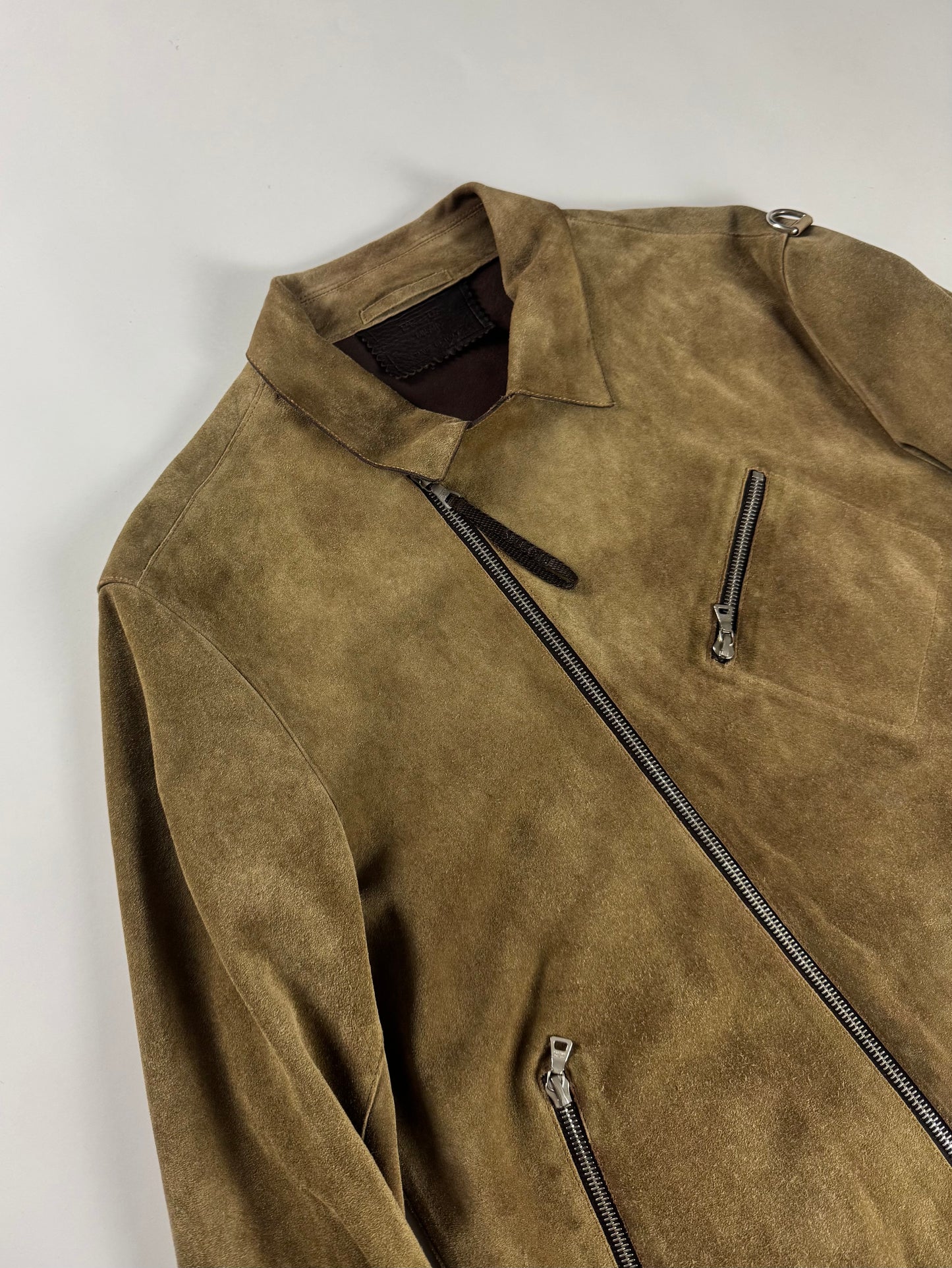 Prada Brushed Camel Suede Leather Perfecto Biker Jacket SS 2000 - M