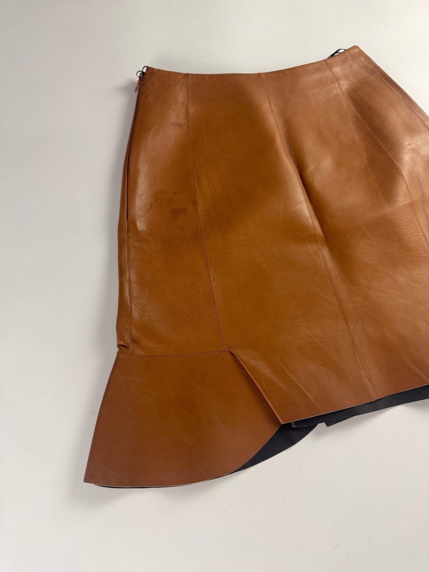 Dior Sample Cognac Brown Leather Skirt SS 2015 - S