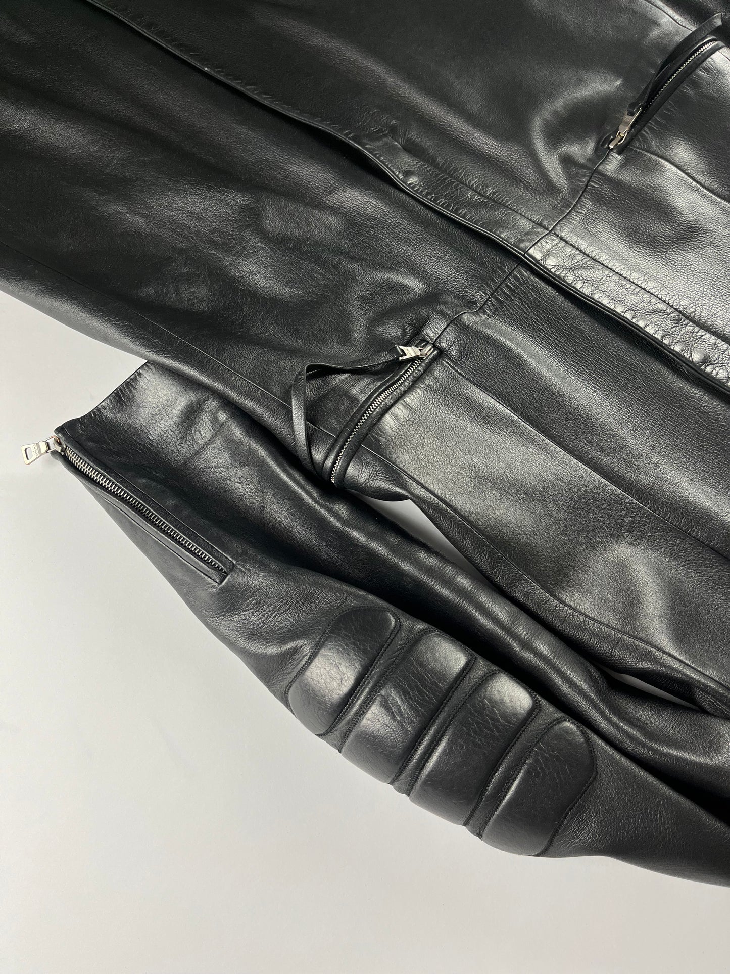 Prada Black Leather Padded Shoulder Coat FW 1999 - S