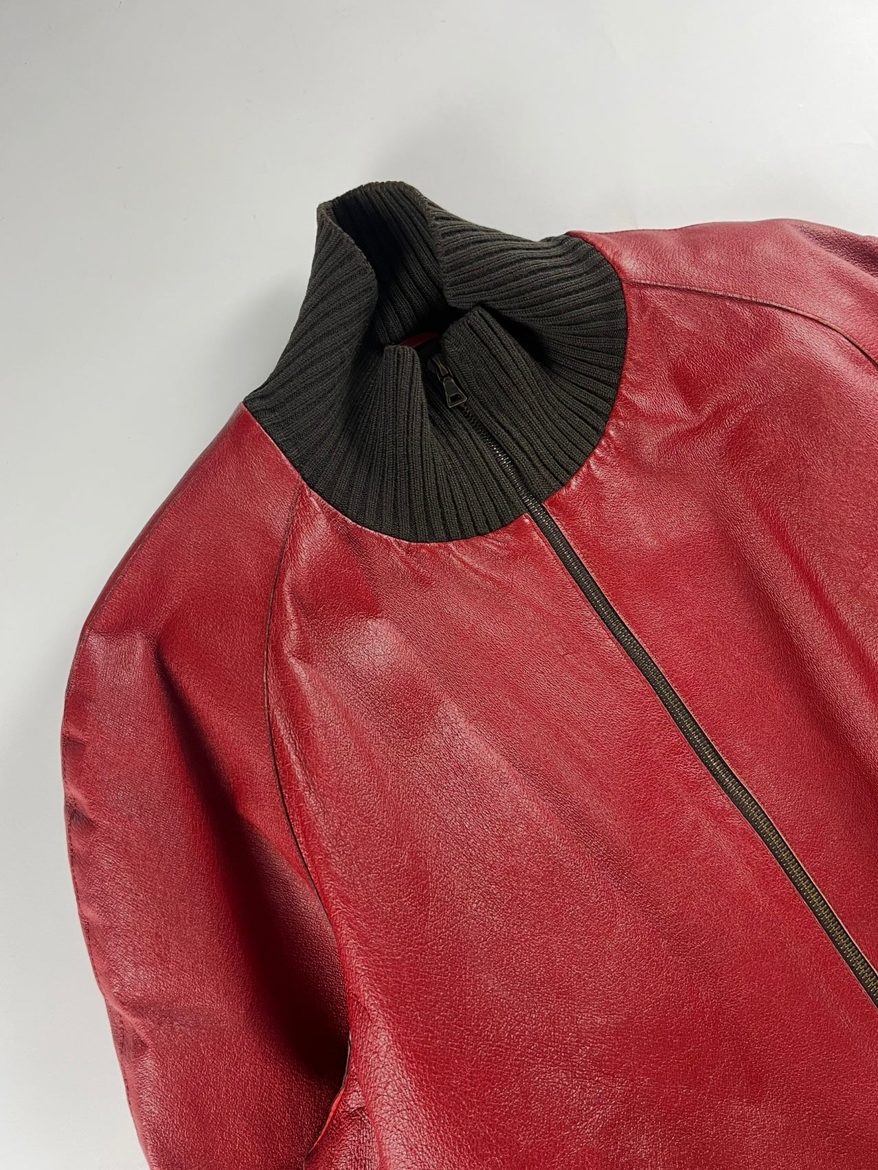 Prada Premium Red Leather Bomber Jacket FW 2000 - M