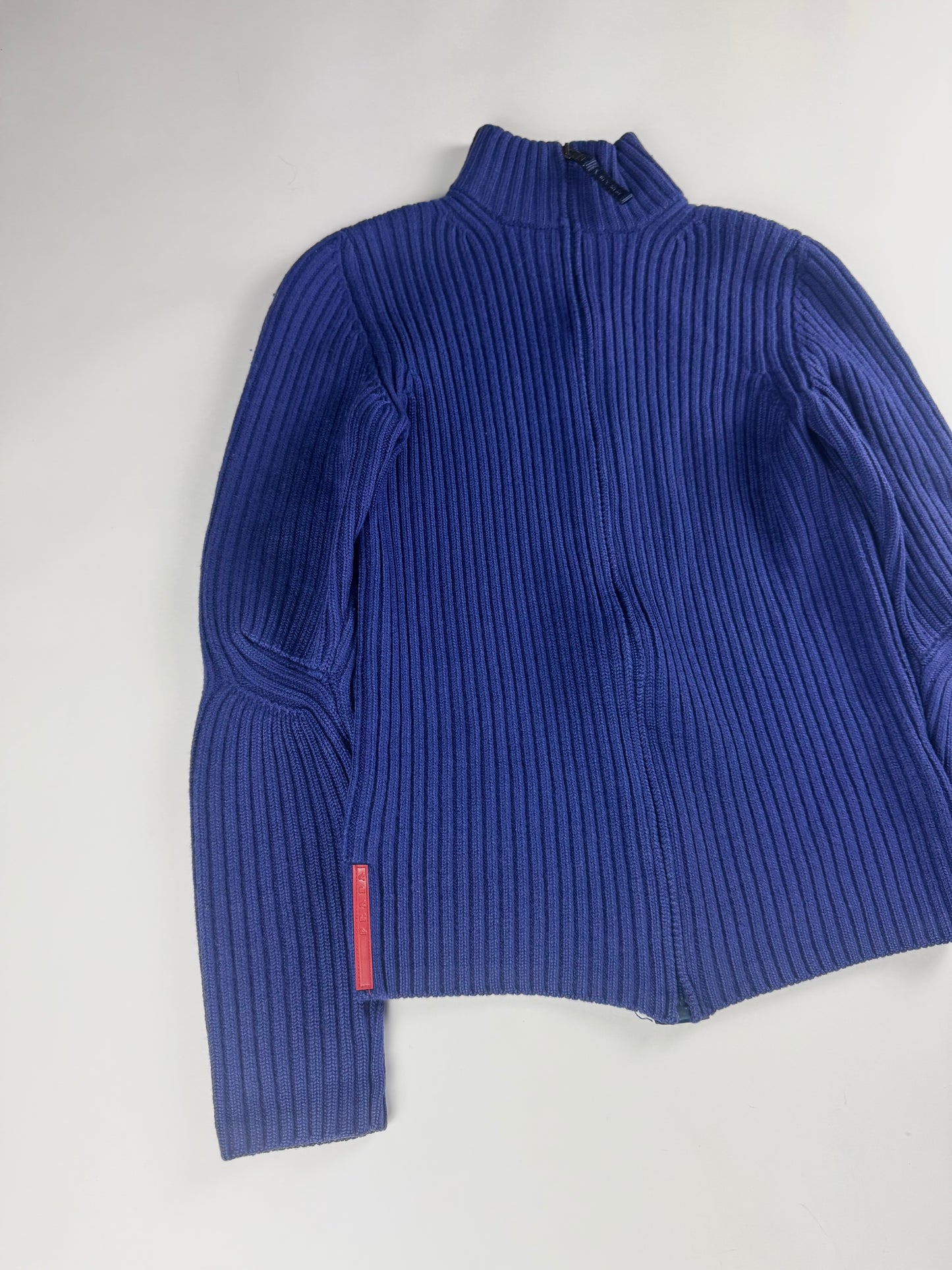 Prada Linea Rossa Shine Blue Corduroy Turtleneck Sweater FW 1999 - S