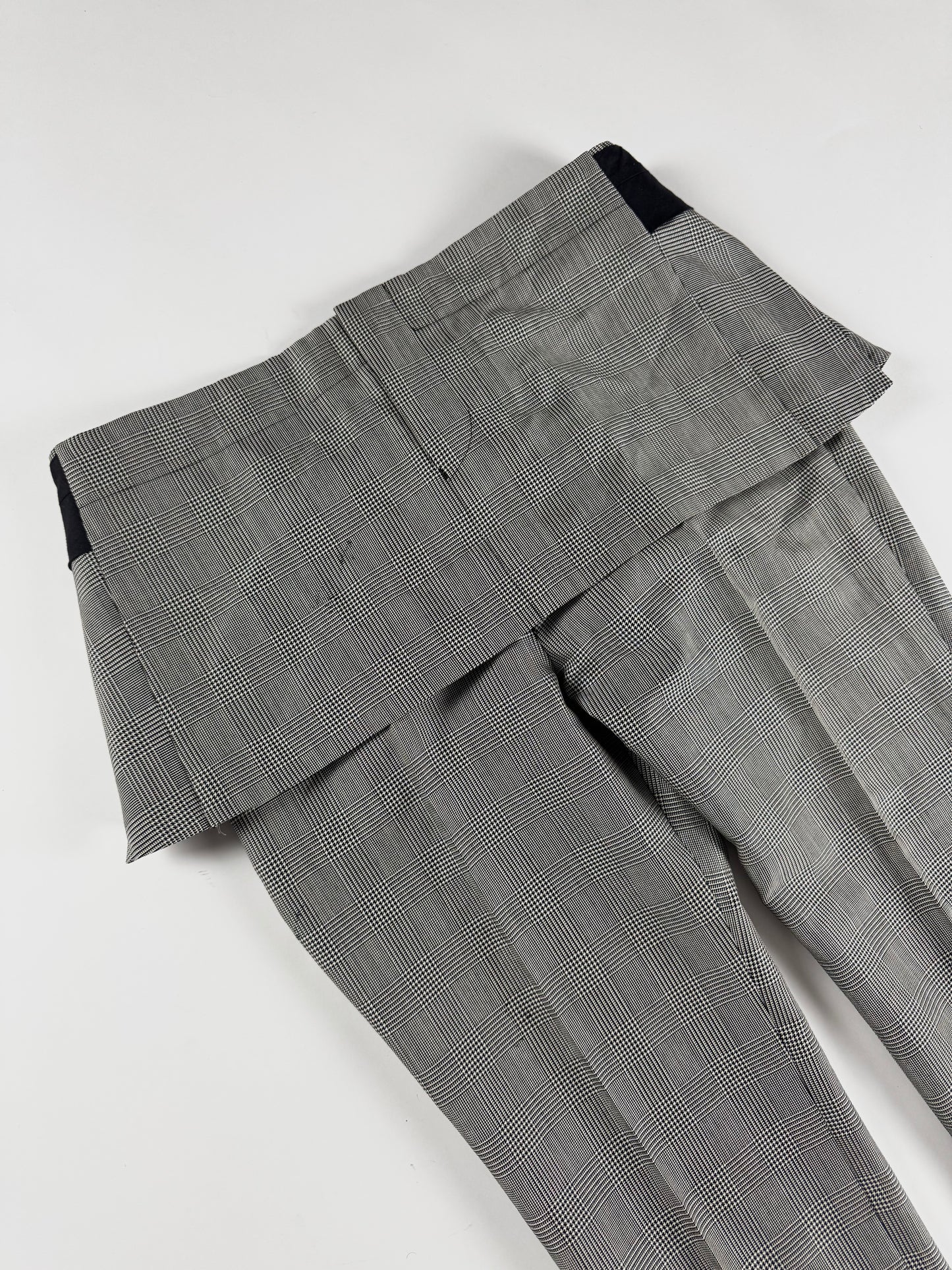 Junya Watanabe Grey Glen Plaid Folded Peplum Waist Straight Leg Skirt Trousers SS 2010 - S