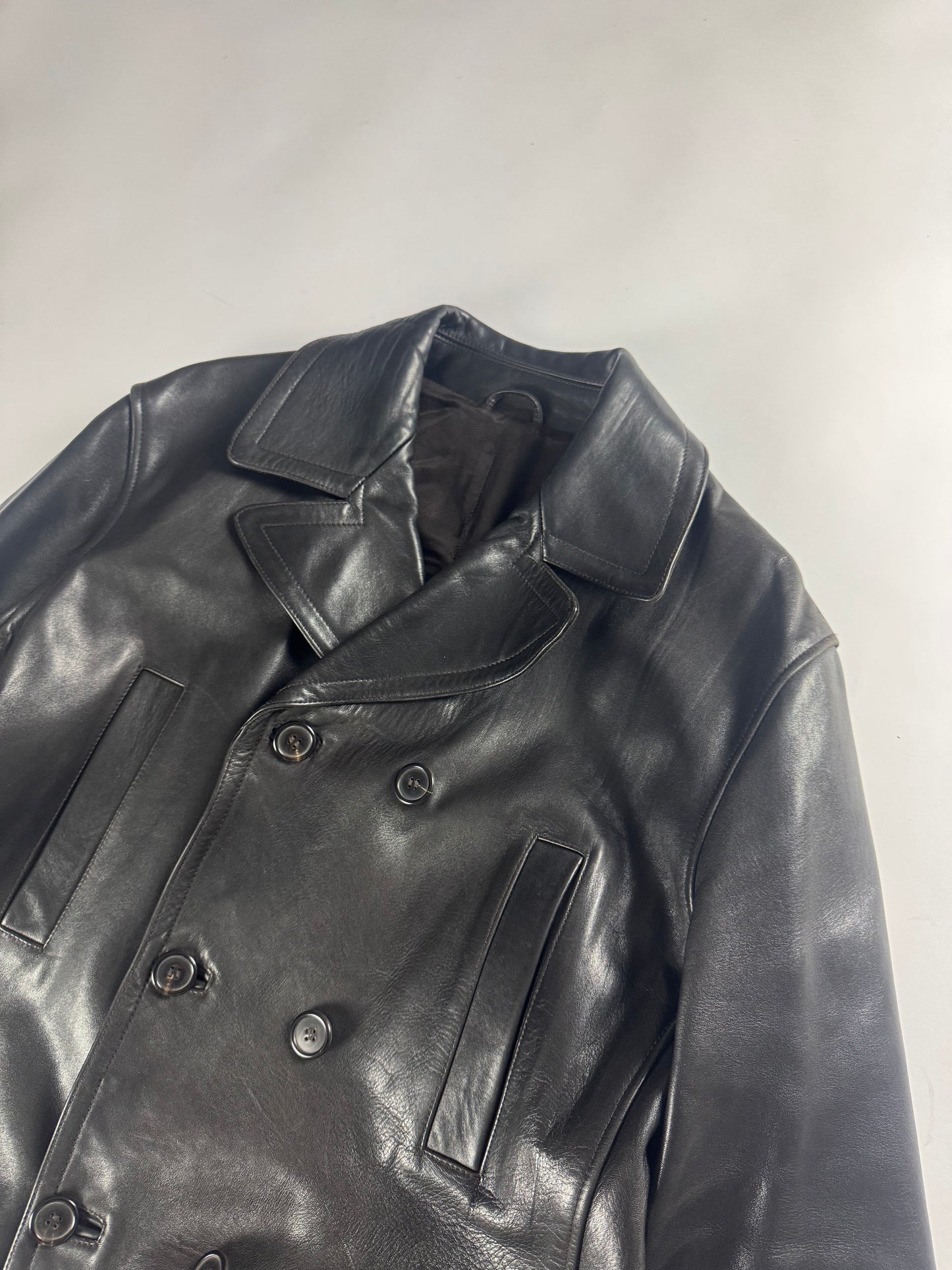 Prada Double Breasted Dark Brown Leather Coat FW 1996 - L