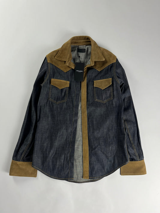Saint Laurent Sample Denim Rodeo Suede Shirt SS 2014 - S
