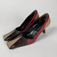 Prada Tricolor Colorblock Leather Kitten Heel Pumps Black Red Taupe Pointed Toe 2000s - 38,5 IT/39 EU