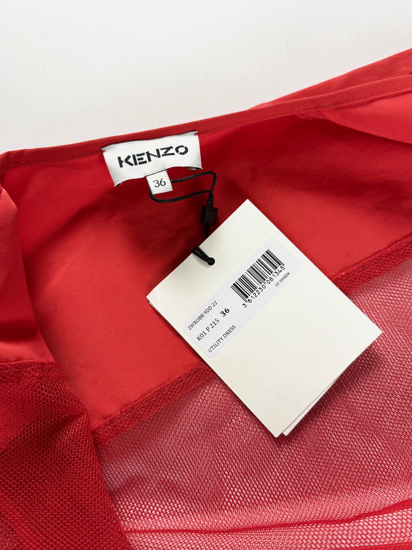 Kenzo Red Cotton Multi Pocket Utility Cargo Mesh Panel Zip Front Dress - S