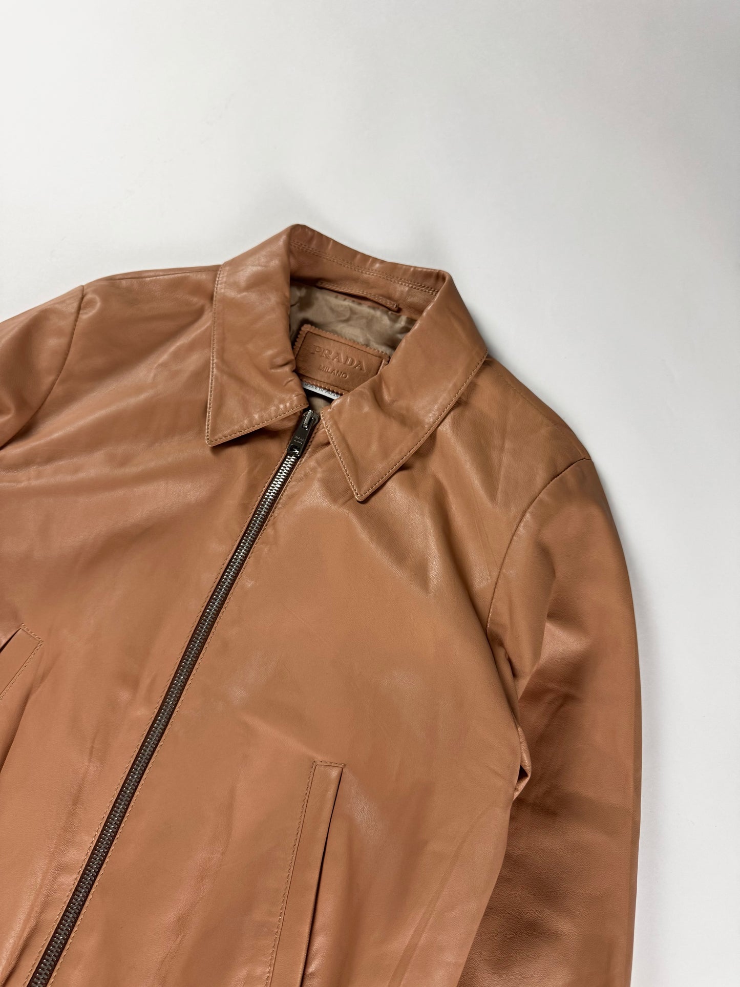 Prada Milano Soft Leather Pink Stripped Knit Rib Bomber Jacket 2010s - XS
