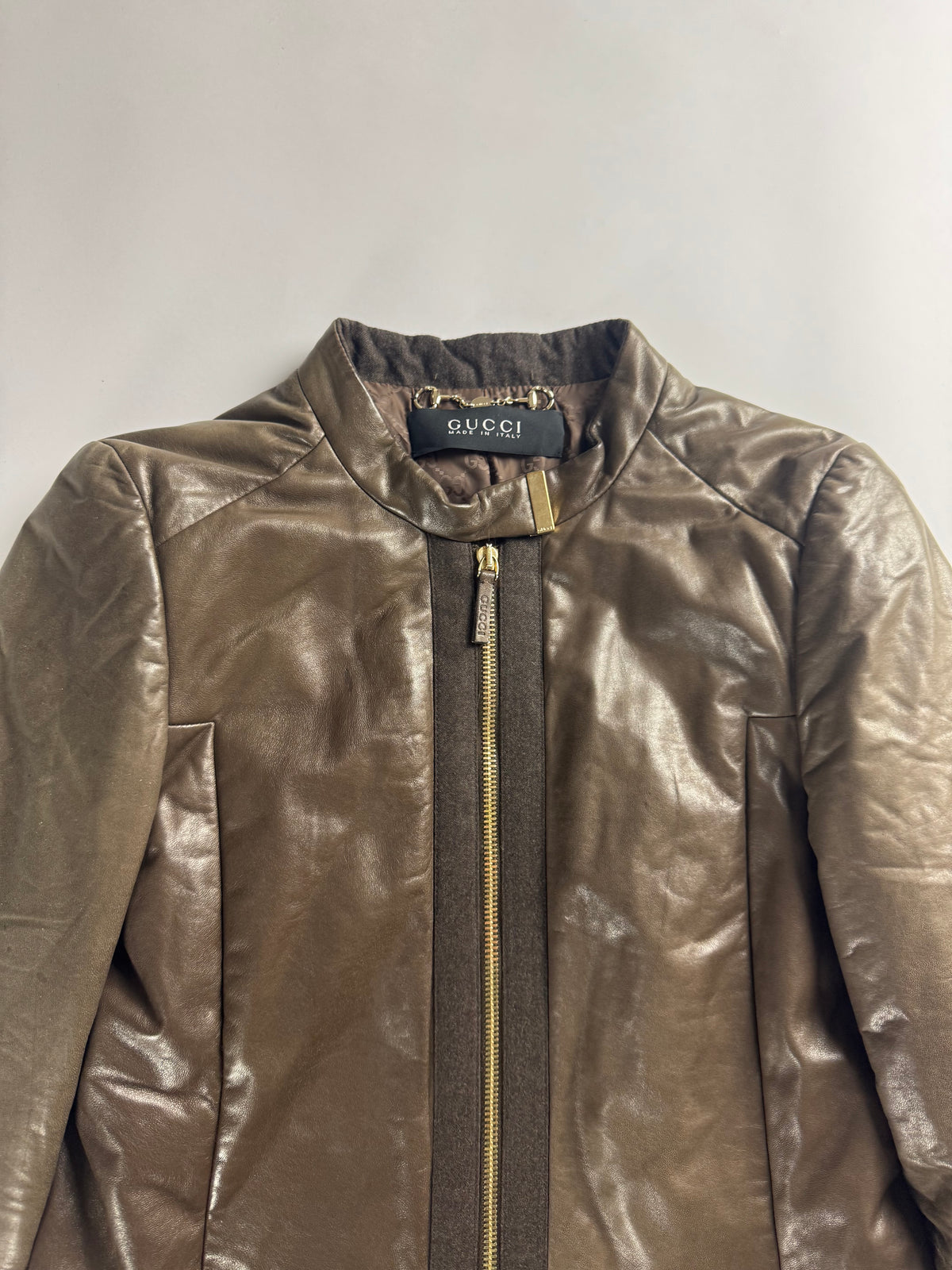 Gucci Bronze Brown Leather Zip Up Jacket 2000s - S