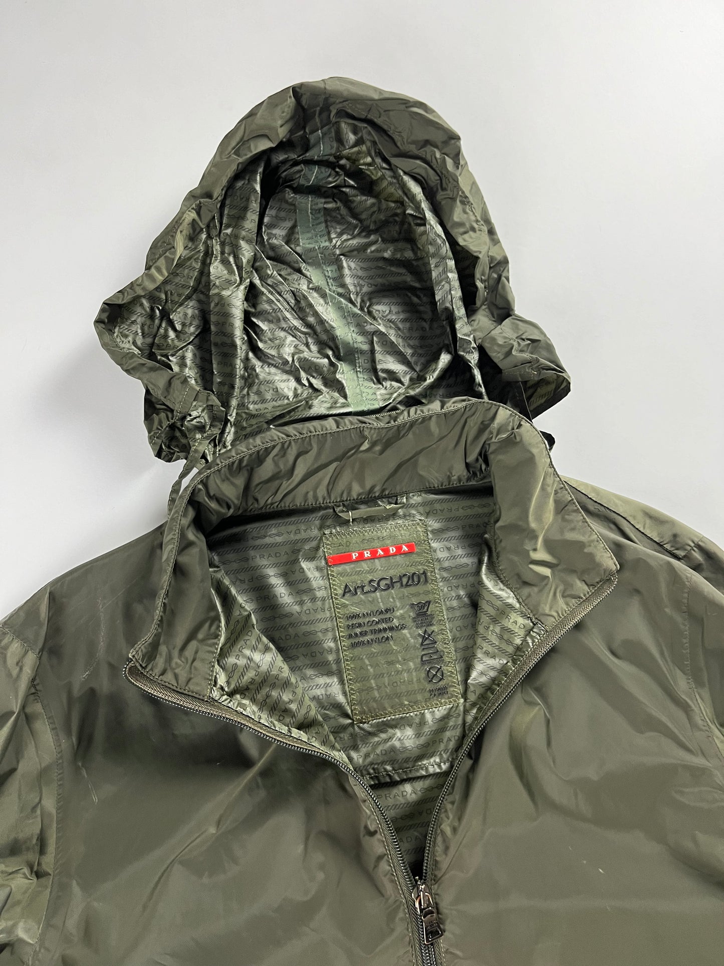 Prada Khaki Nylon Convertible Hood Utility Jacket SS 2010 - M