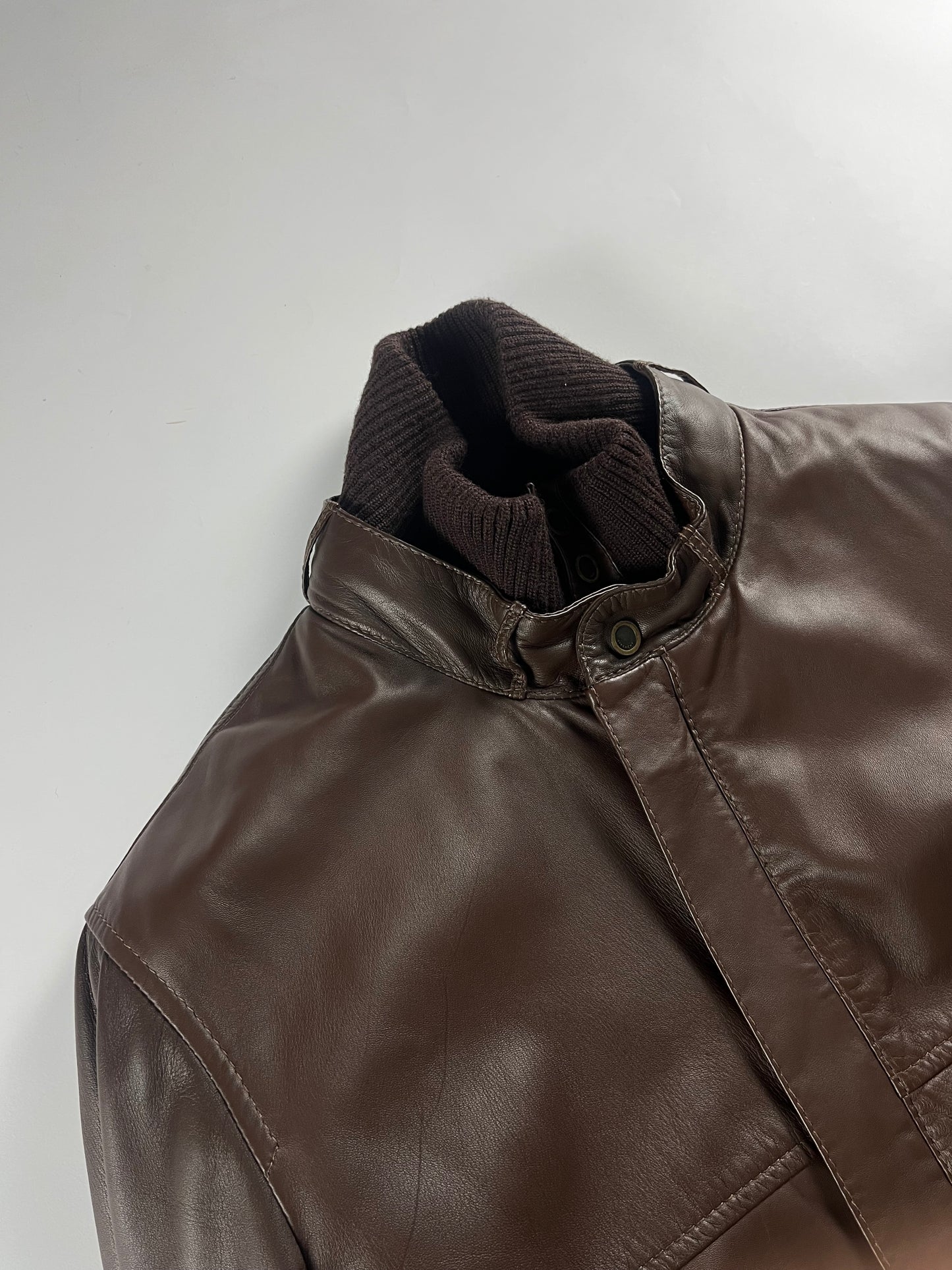 Givenchy Brown Leather Removable Collar Bomber Jacket FW 2006 - L