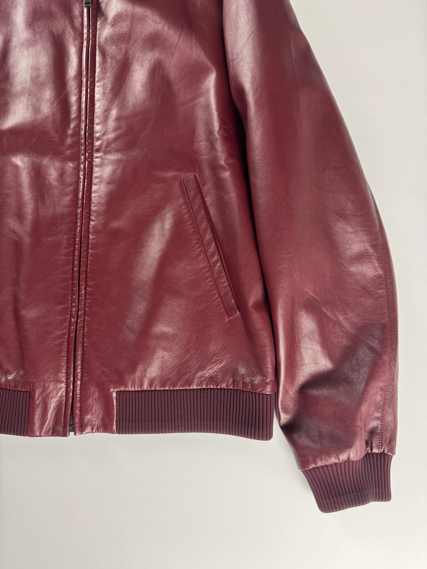 Prada Backside Triangle Logo Reversible Soft Bordeaux Leather Bomber Jacket FW 2017 - M