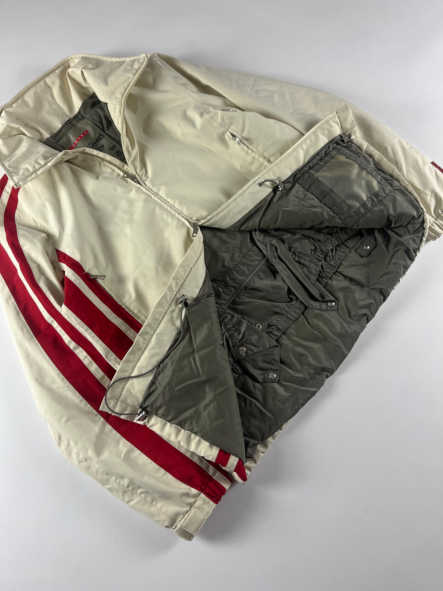 Prada Linea Rossa Sample Tracksuit Red Stripes Nylon Jacket 2000s - L