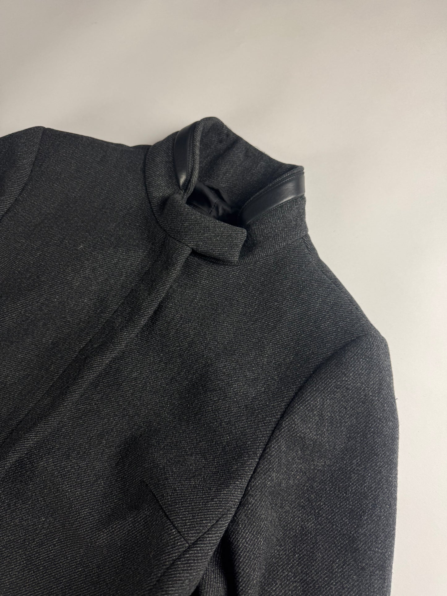 Prada Leather Padded Elbows Wool Long Coat FW 1999 - S