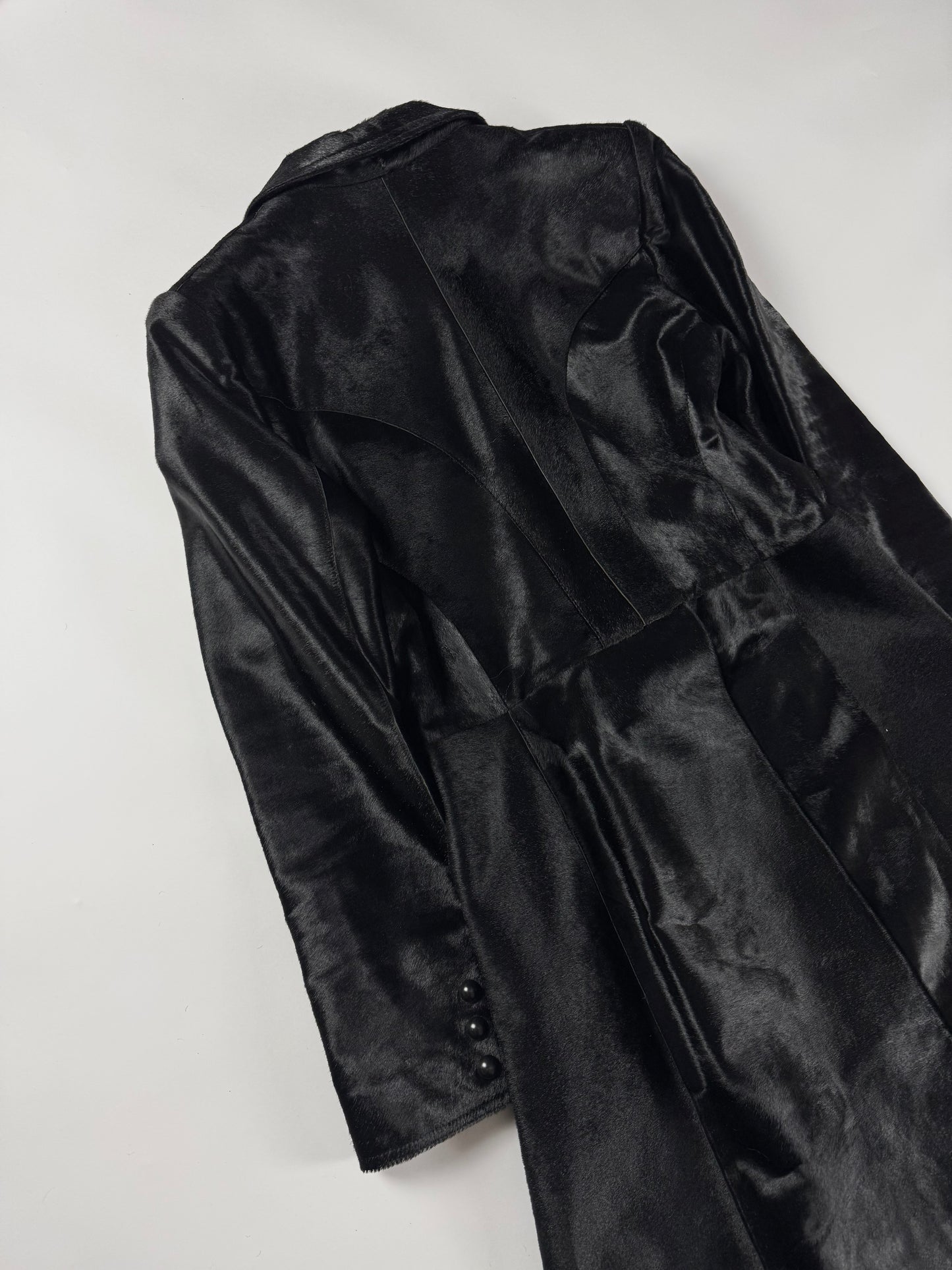 Givenchy Black Ponyhair Calf Hair Double Breasted Flared Midi Coat 2010s - S