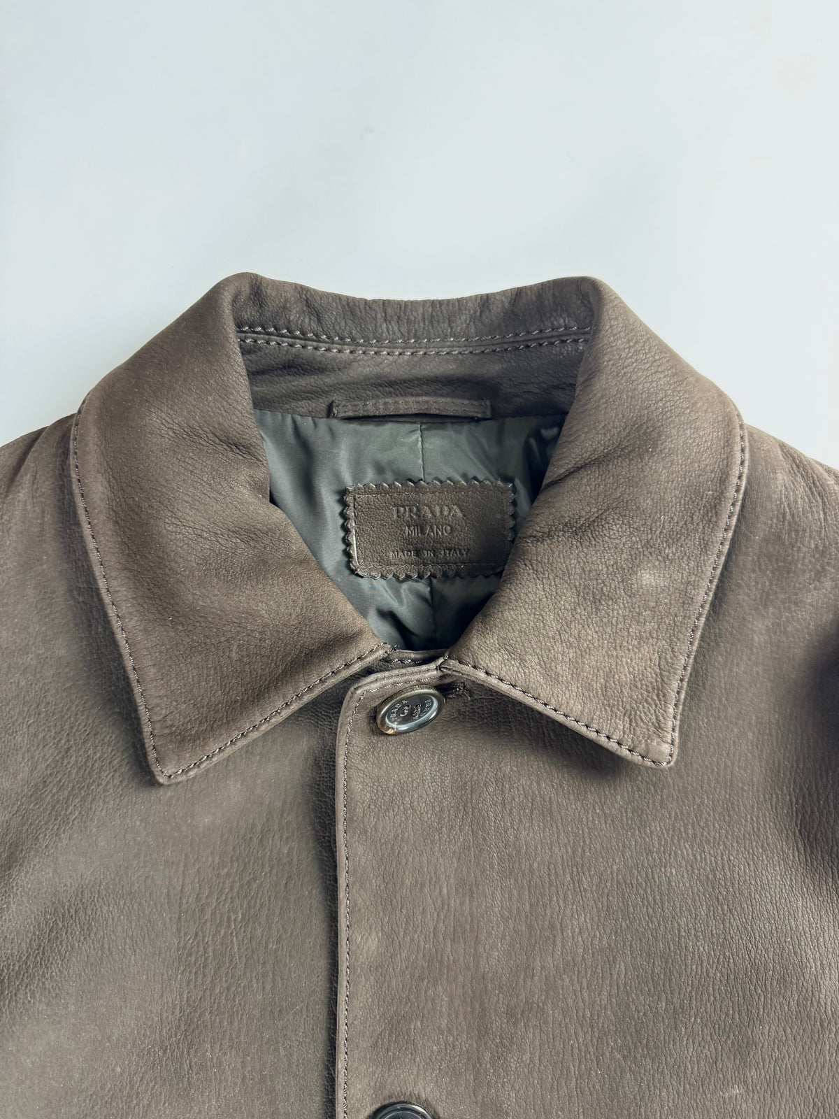 Prada Premium Brown Leather Three Pockets Long Coat FW 2003 - M