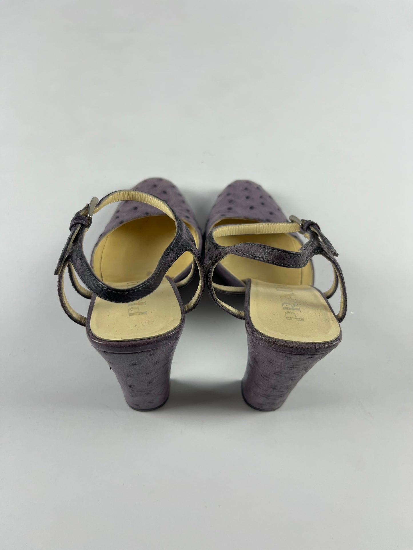 Prada Lila Ostrich Leather Mary Janes Heels SS 2000 - 37 IT/38 EU