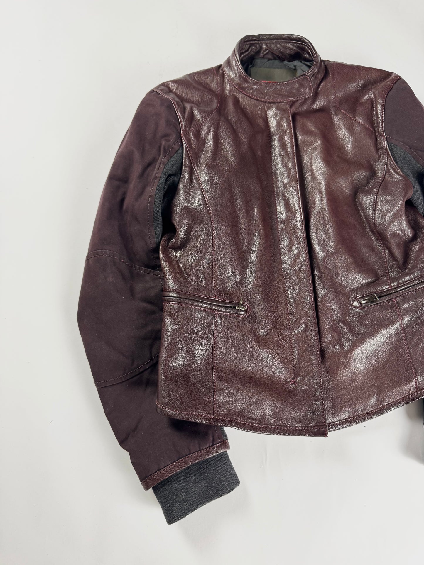 Prada Brown Wine Leather Moto Jacket 2000s - XS