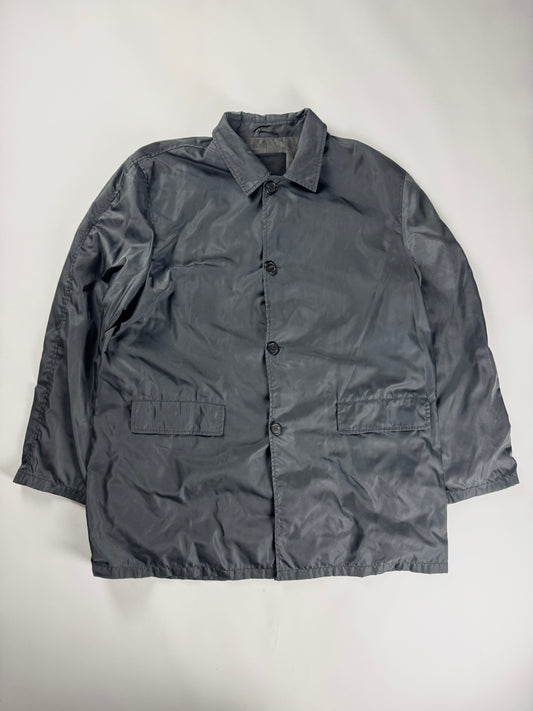 Prada Slate Grey Iridescent Nylon Patch Pockets Chore Overshirt Coat 1990s - XXL