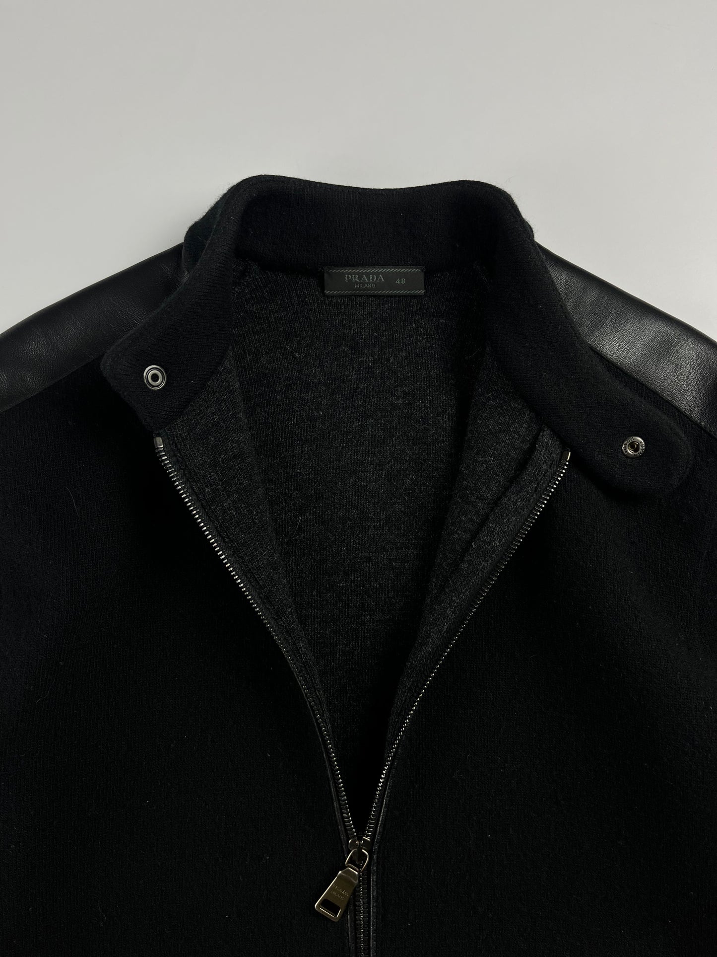 Prada Wool Zipper Leather Shoulders Jacket FW 2011 - M