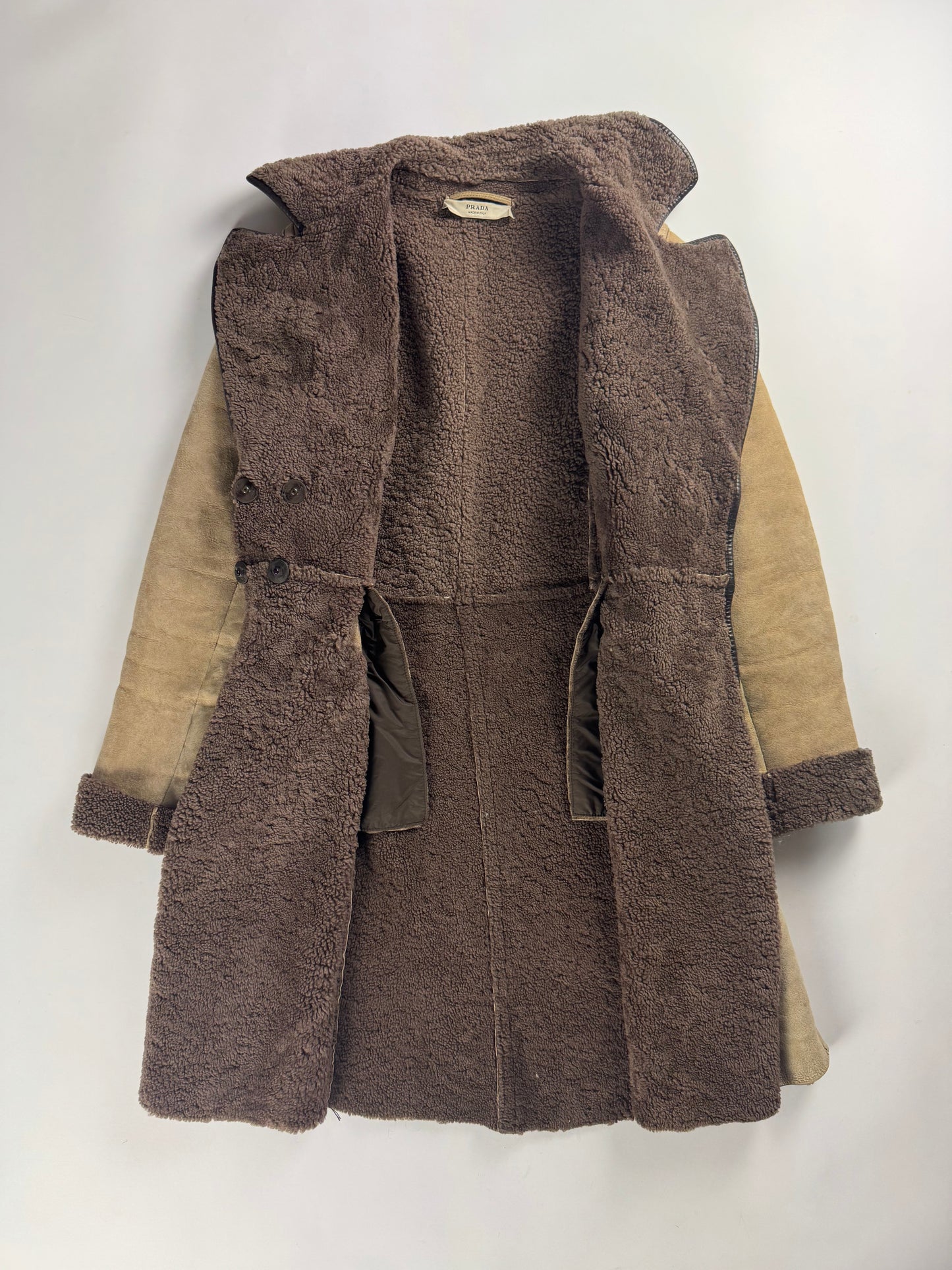 Prada Shearling Embroidered Frog Closure Sheepskin Collar Coat FW 2005 - S