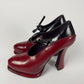 Prada Dipped Red Burgundy High Platform Mary Jane Round Toe Heels FW 2012 - 38 IT/38,5 EU
