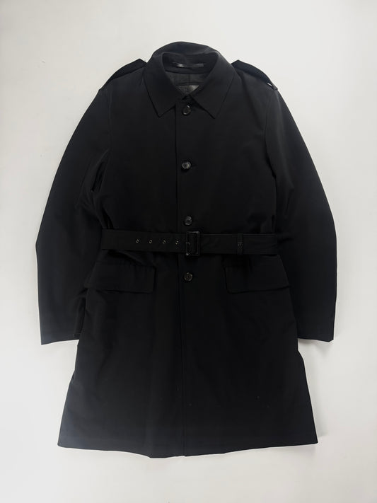 Prada Milano Black Single Breasted Minimalist Belted Coat FW 2000 - L