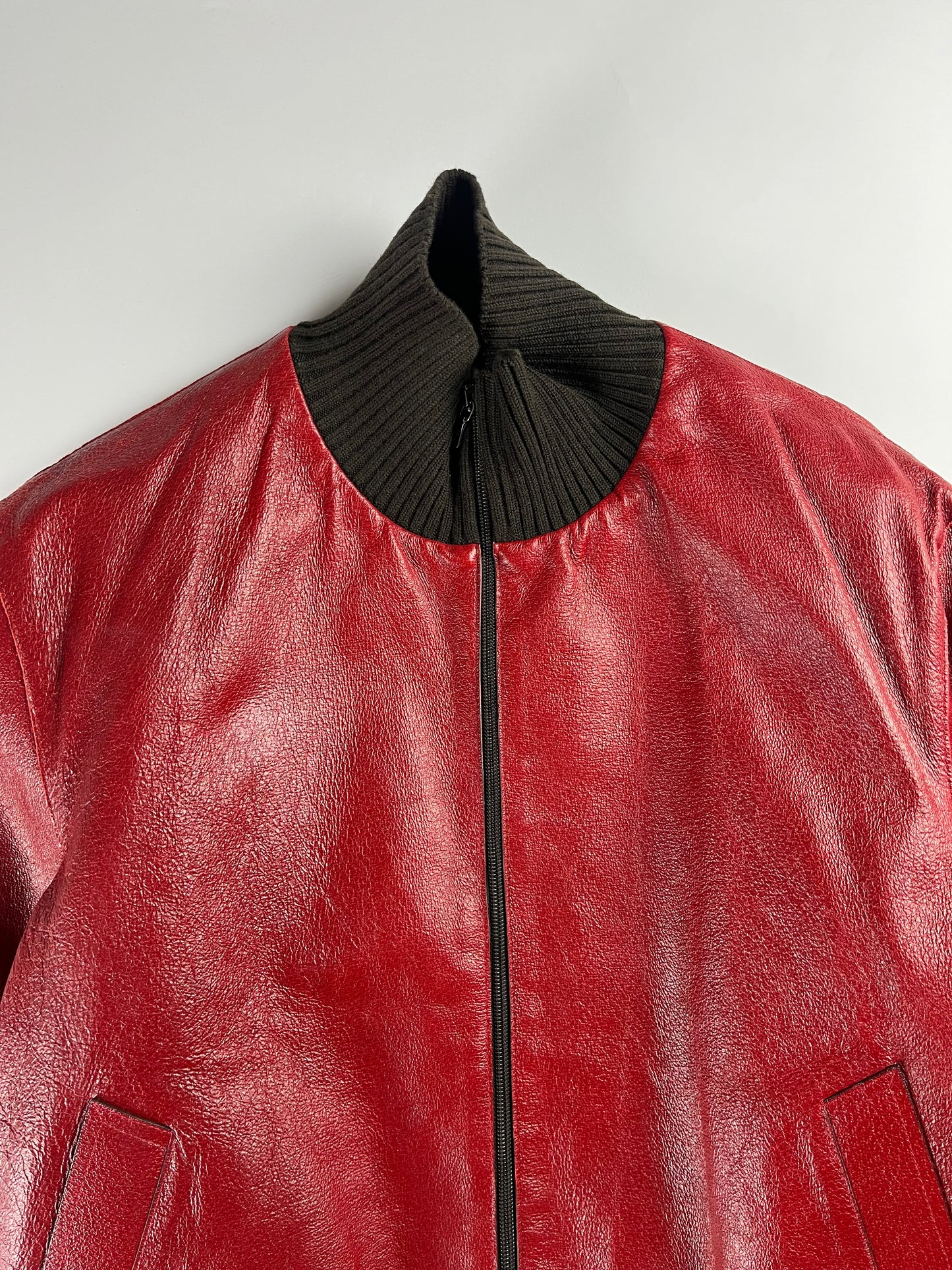 Prada Premium Red Leather Bomber Jacket FW 2000 - M