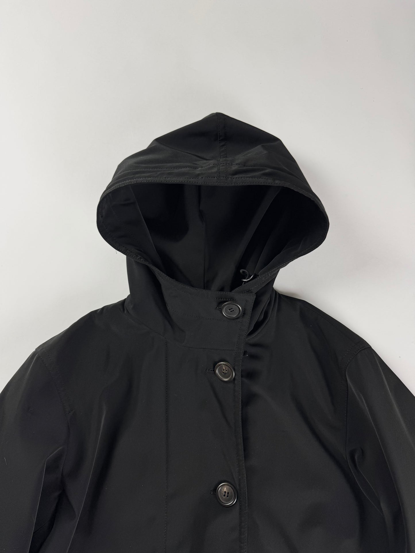 Prada Black Hooded Button Front Parka Coat 2000s - S