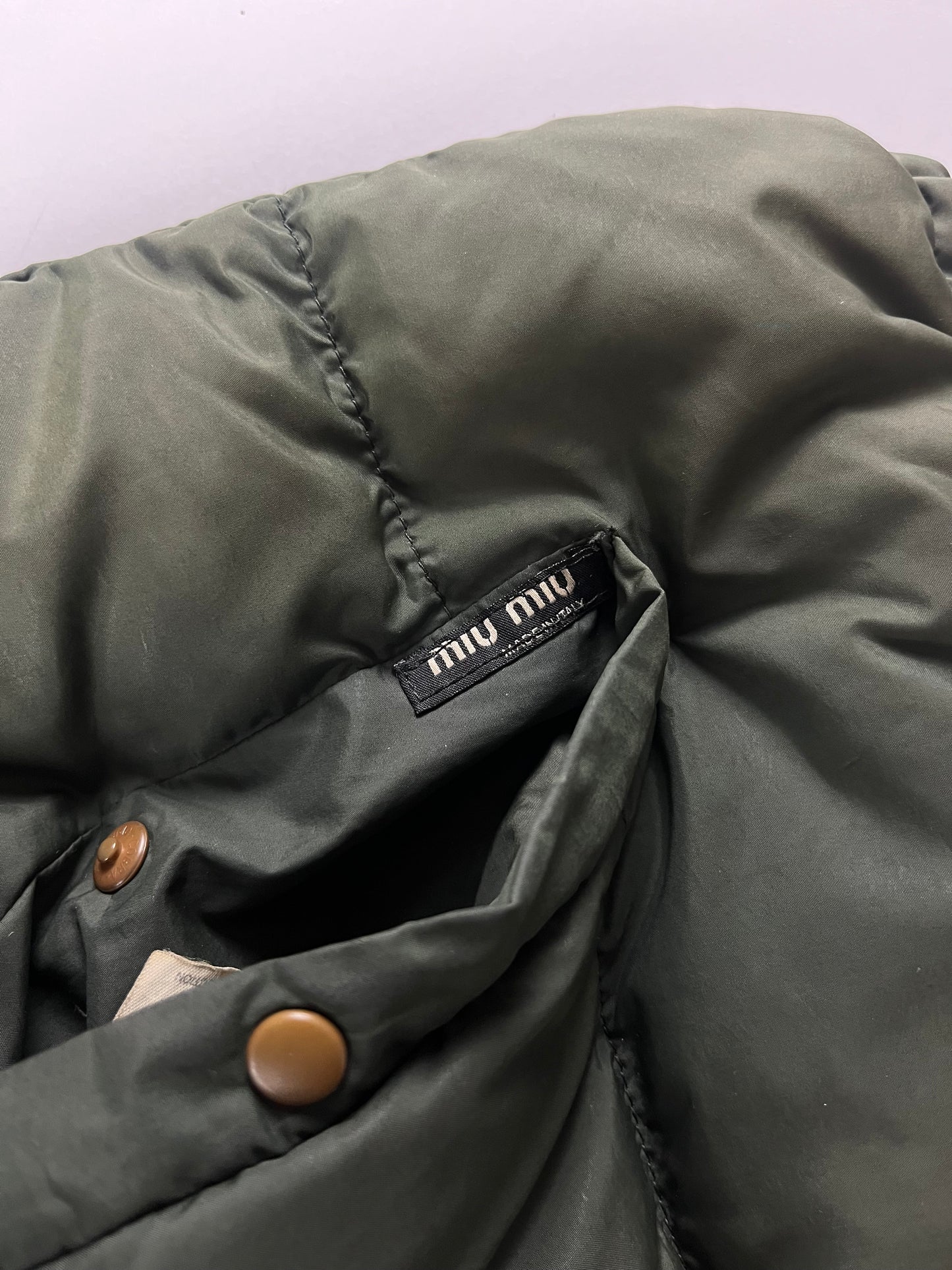 Miu Miu Green Nylon Puffer Jacket 2000s - S