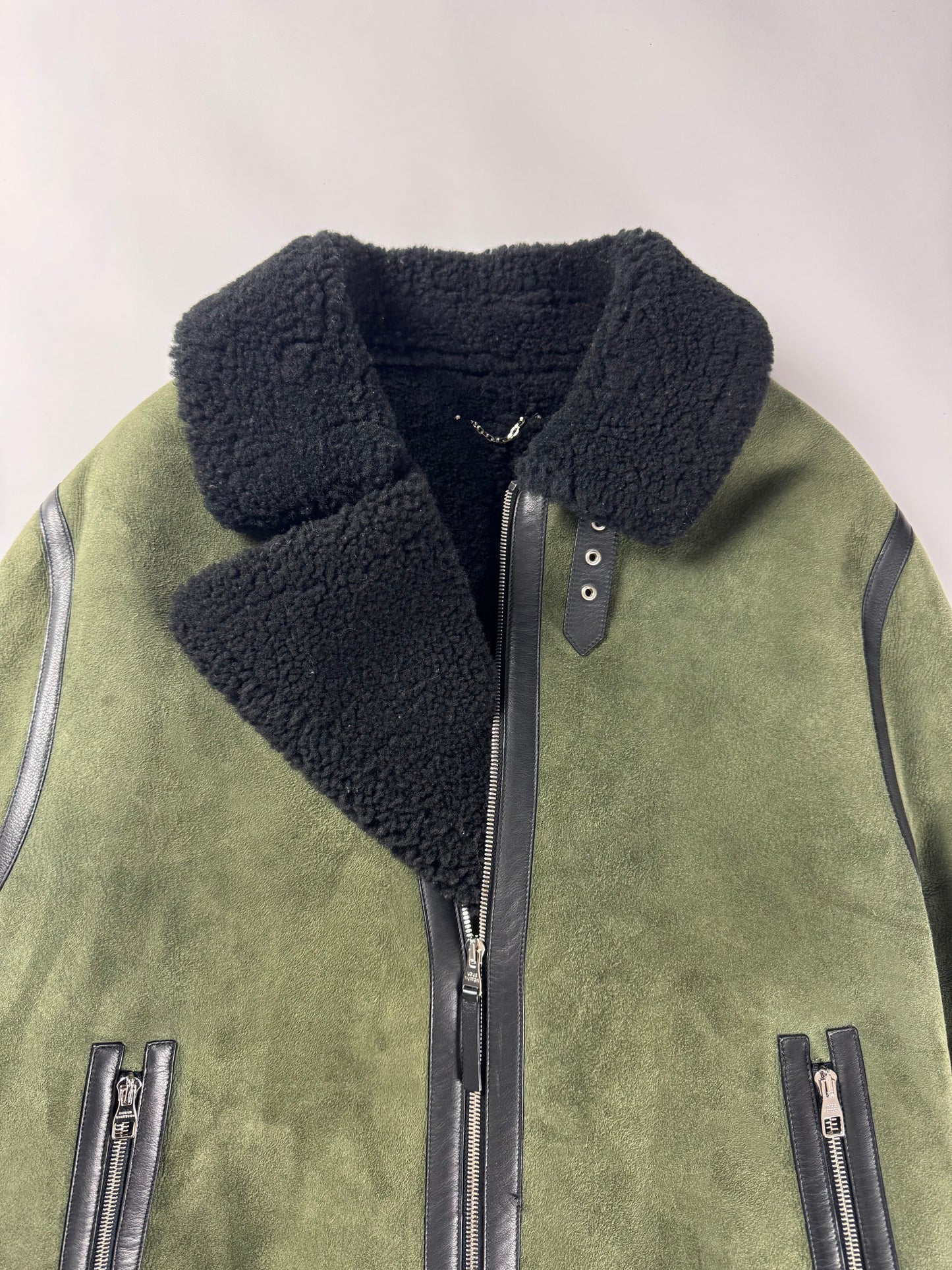 Louis Vuitton Sample Military Olive Shearling Leather Trimmed Bomber Jacket FW 2018 - M