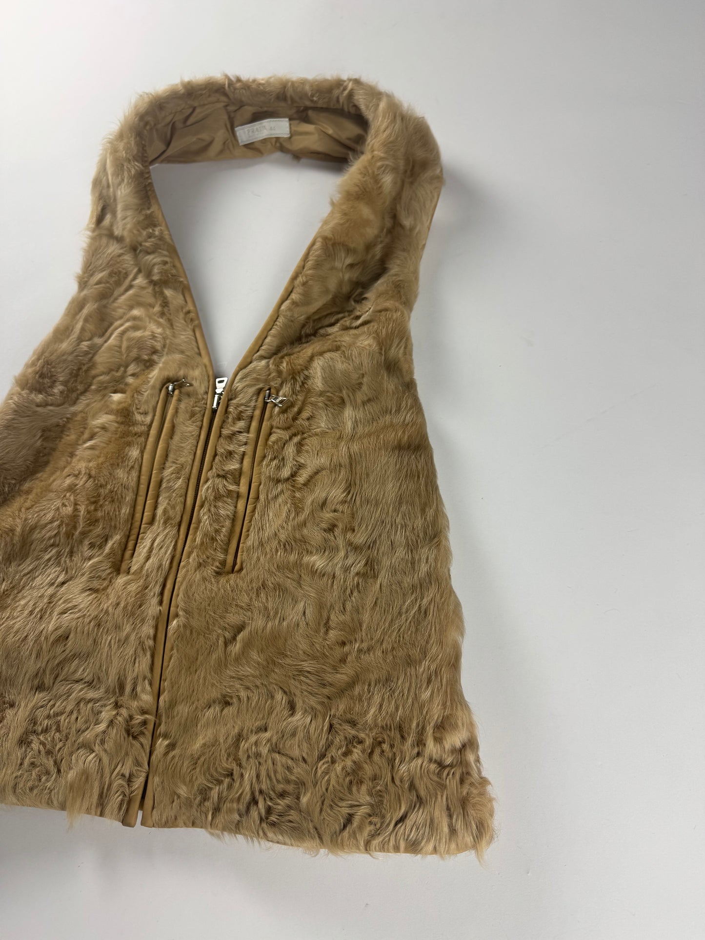 Prada Persian Lamb Buckle Belted Backless Waistcoat Harnais FW 1999 - S