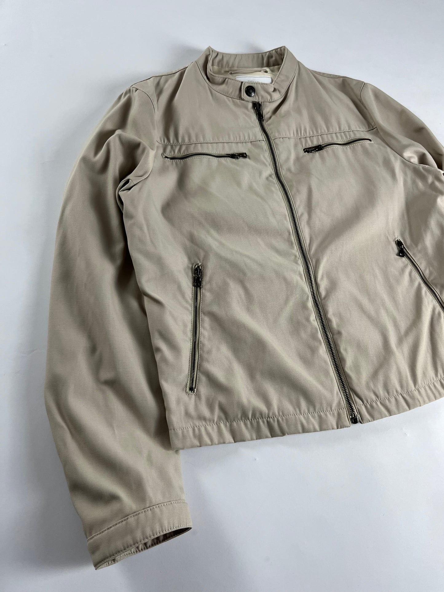 Prada Cream Double Front Zipper Pocket Moto Jacket 2010s - M