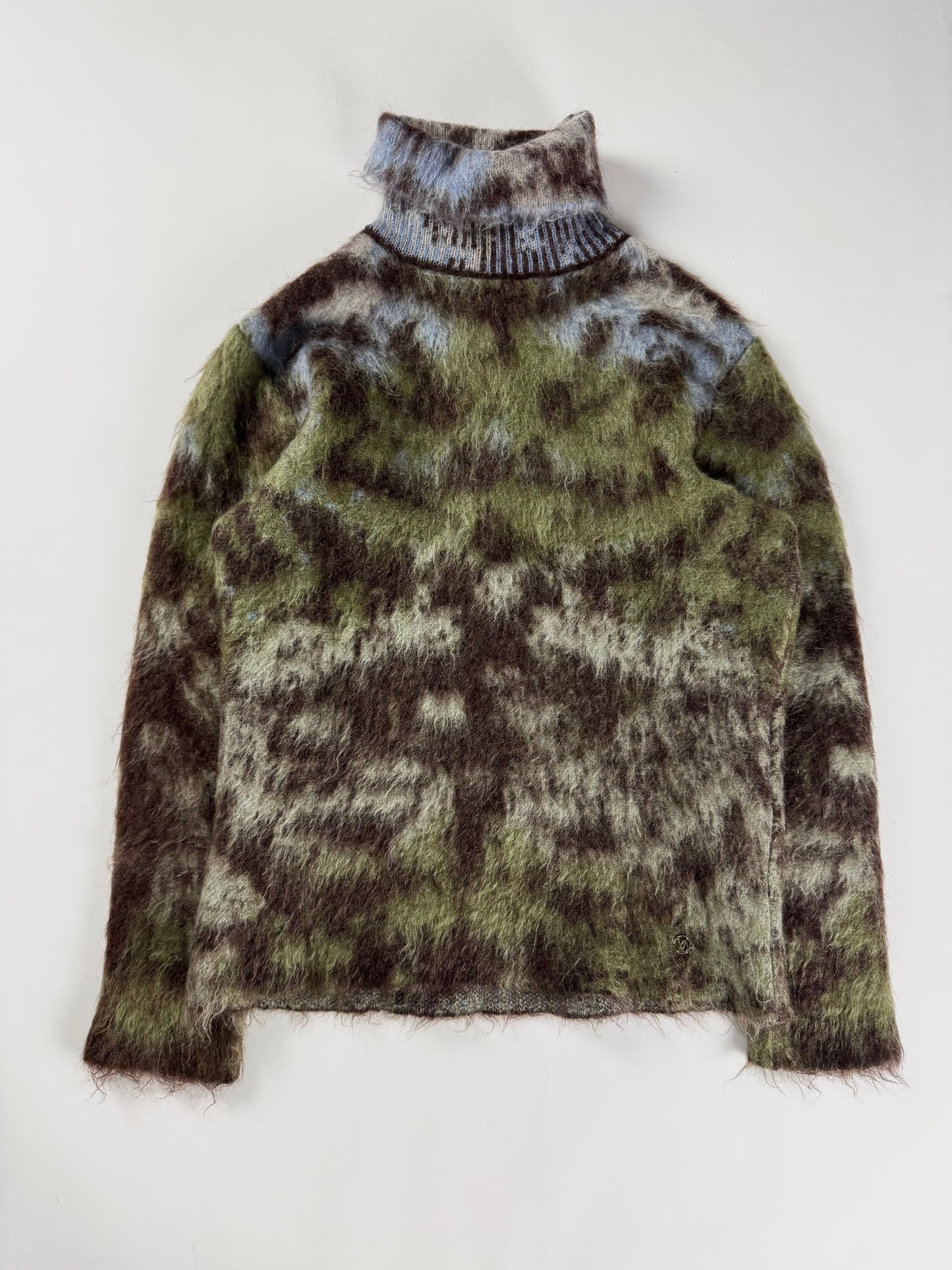 Louis Vuitton Camouflage Mohair Turtleneck Sweater Green Brown Blue Fuzzy FW 2019 - XS