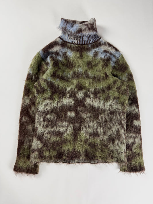 Louis Vuitton Camouflage Mohair Turtleneck Sweater Green Brown Blue Fuzzy FW 2019 - XS