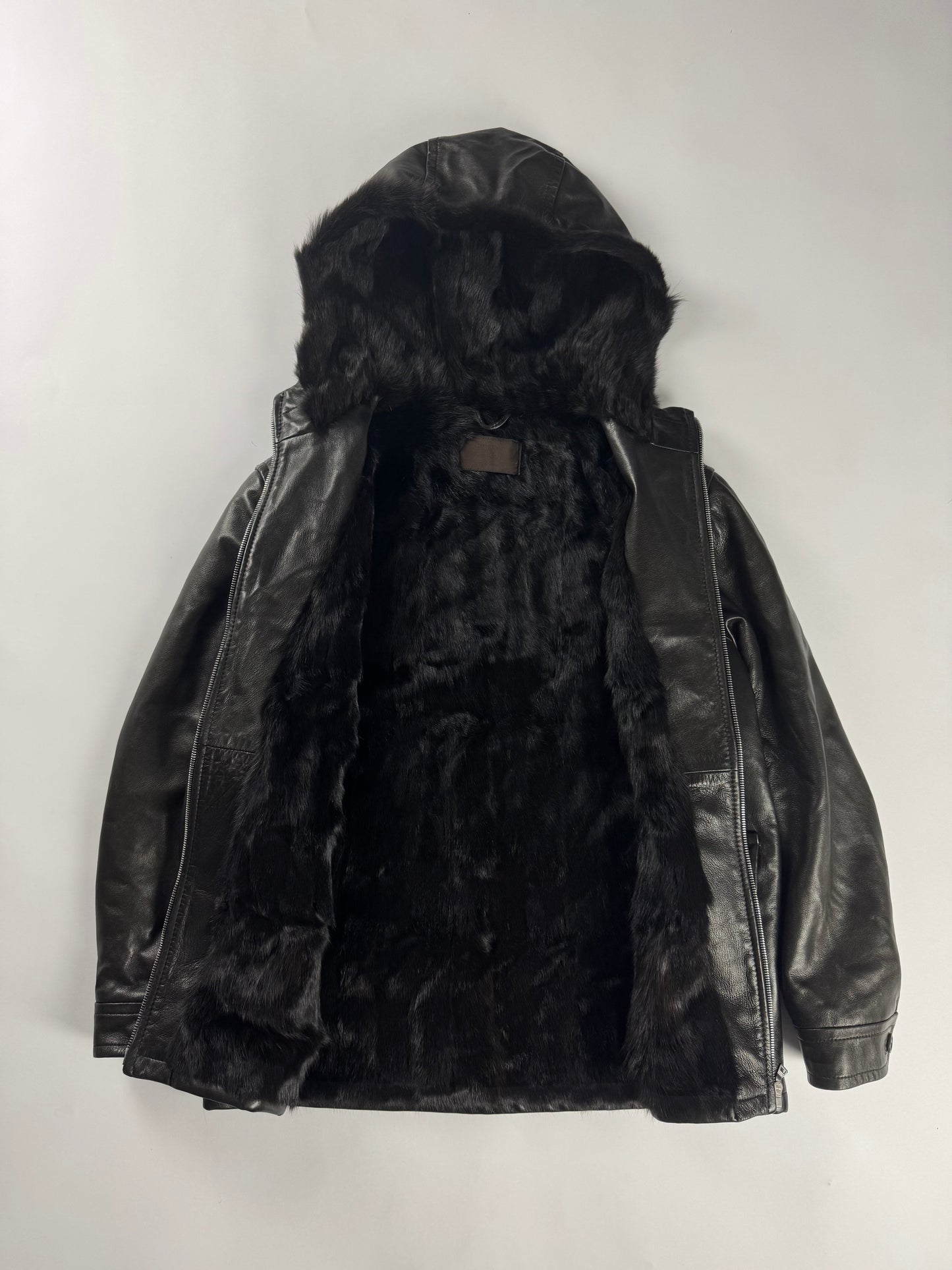 Prada Inside Fur Hooded Leather Jacket FW 1996 - S