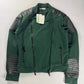Pierre Balmain Leather Padded Shoulder Double Side Zip Green Biker Jacket - M