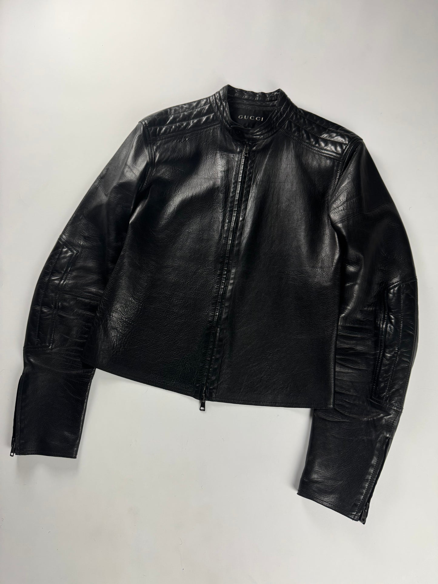 Gucci Tom Ford Pure Dark Soft Leather Padded Shoulder Biker Jacket SS 1999 - M