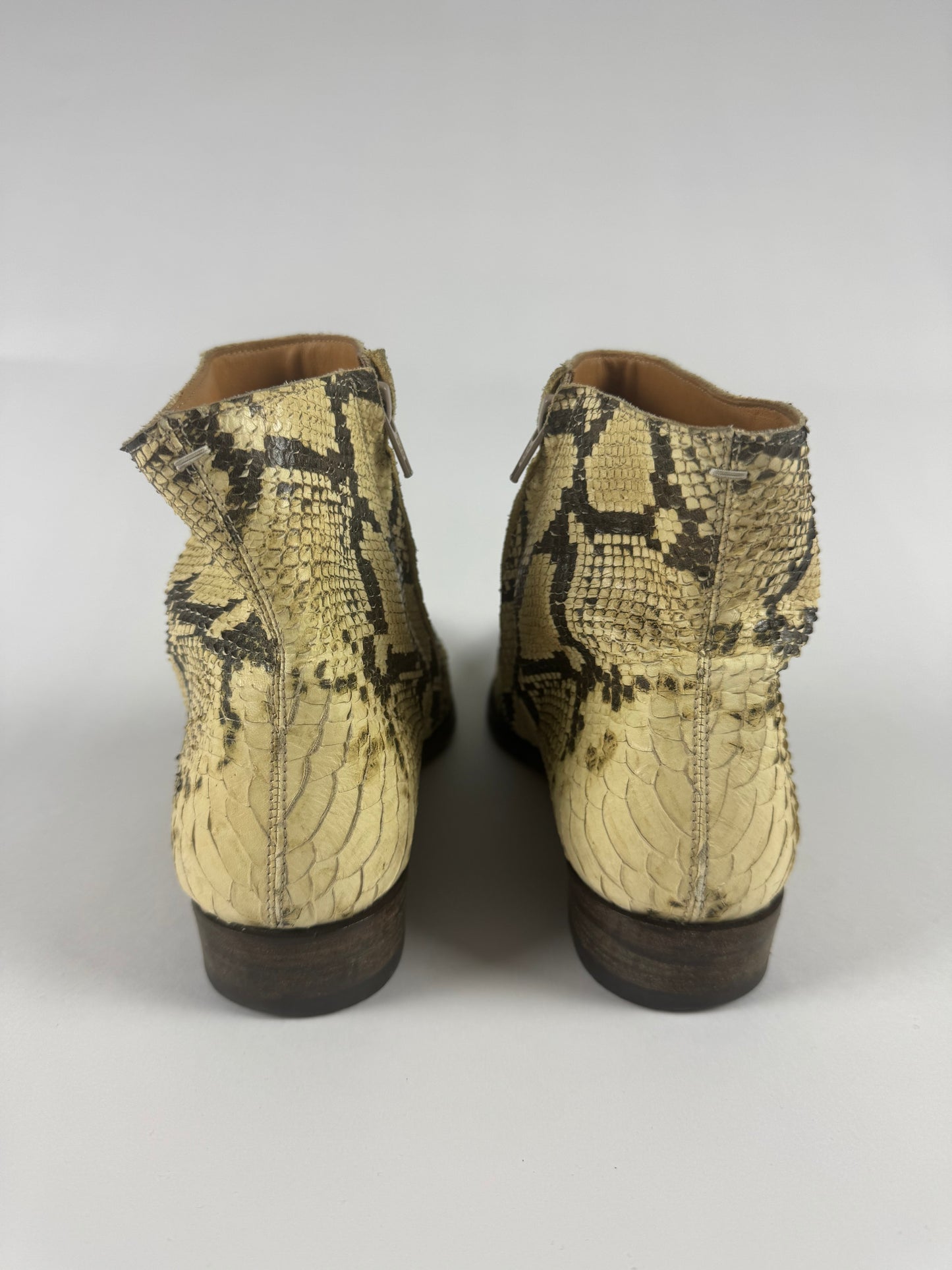 Maison Matin Margiela Cream Snakeskin Python Leather Mid Boots SS 2005 - 41 EU