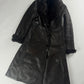 Prada Dark Fur Trimmed Double Breasted Sheepskin Leather Coat 2000s - S