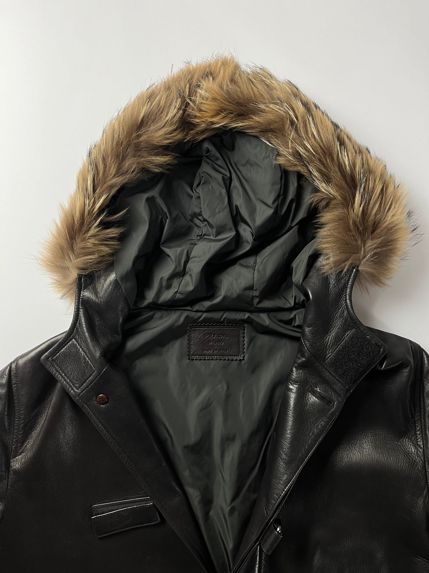 Prada Belted Premium Leather Fur Long Jacket FW 1999 - M