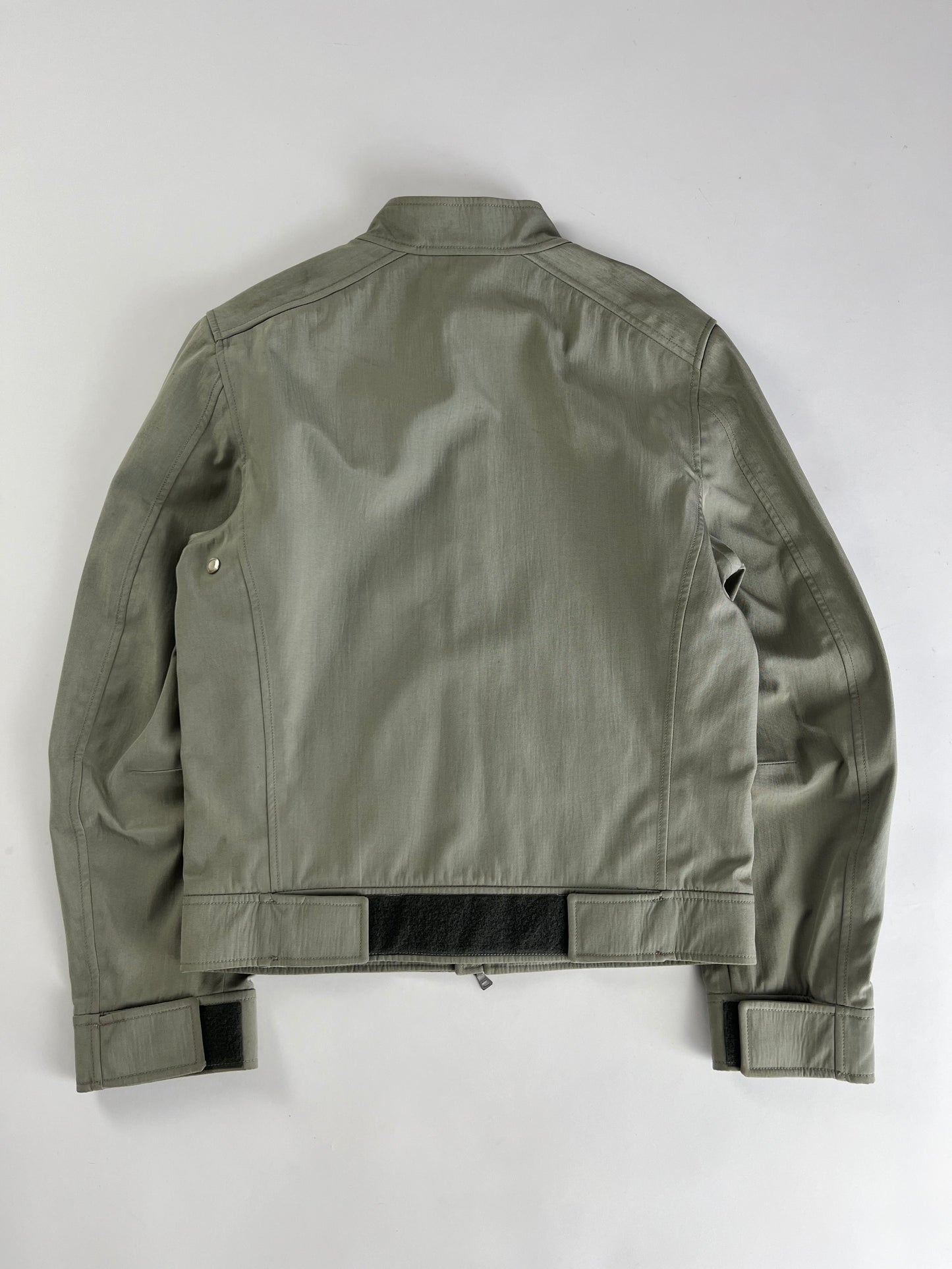 Prada Light Grey Modern Strapped Double Zip Nylon Moto Jacket SS 2000 - M