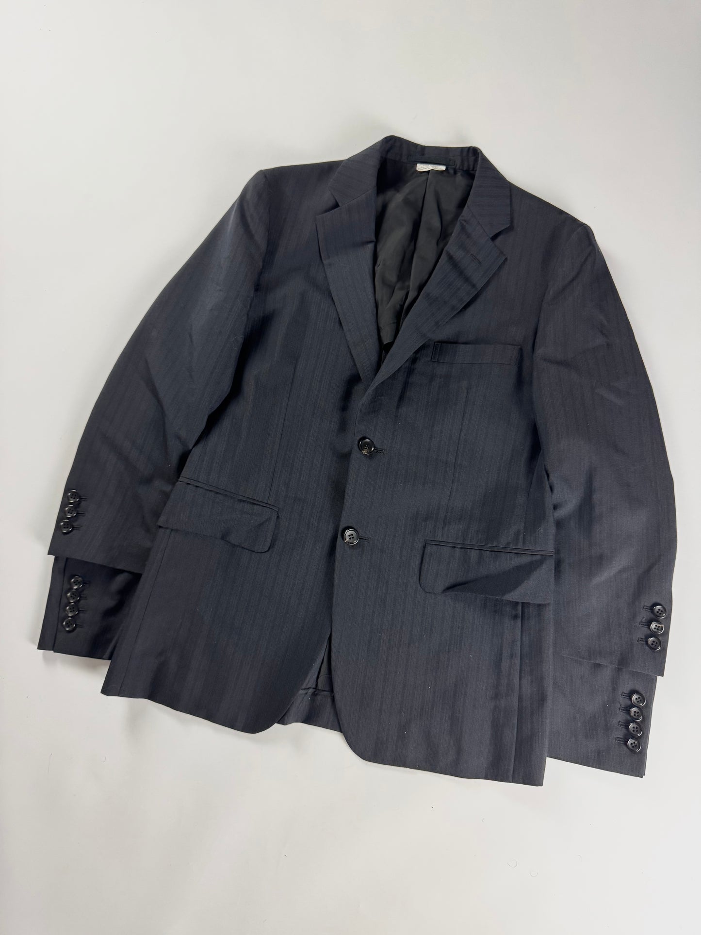 Comme des Garçons Homme Plus Dark Grey Pinstripe Peak Lapel Extended Double Button Cuff Wool Blazer Jacket FW 2019 - S