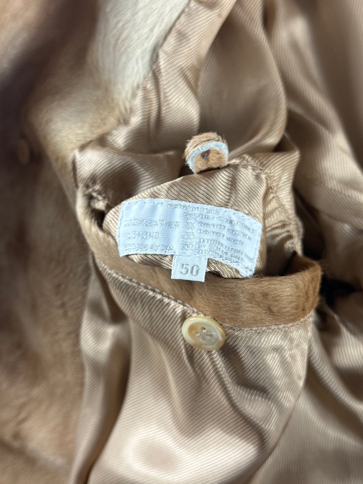 Prada Camel Tawny Double Breasted Pony Hair Leather Coat FW 1996 - M