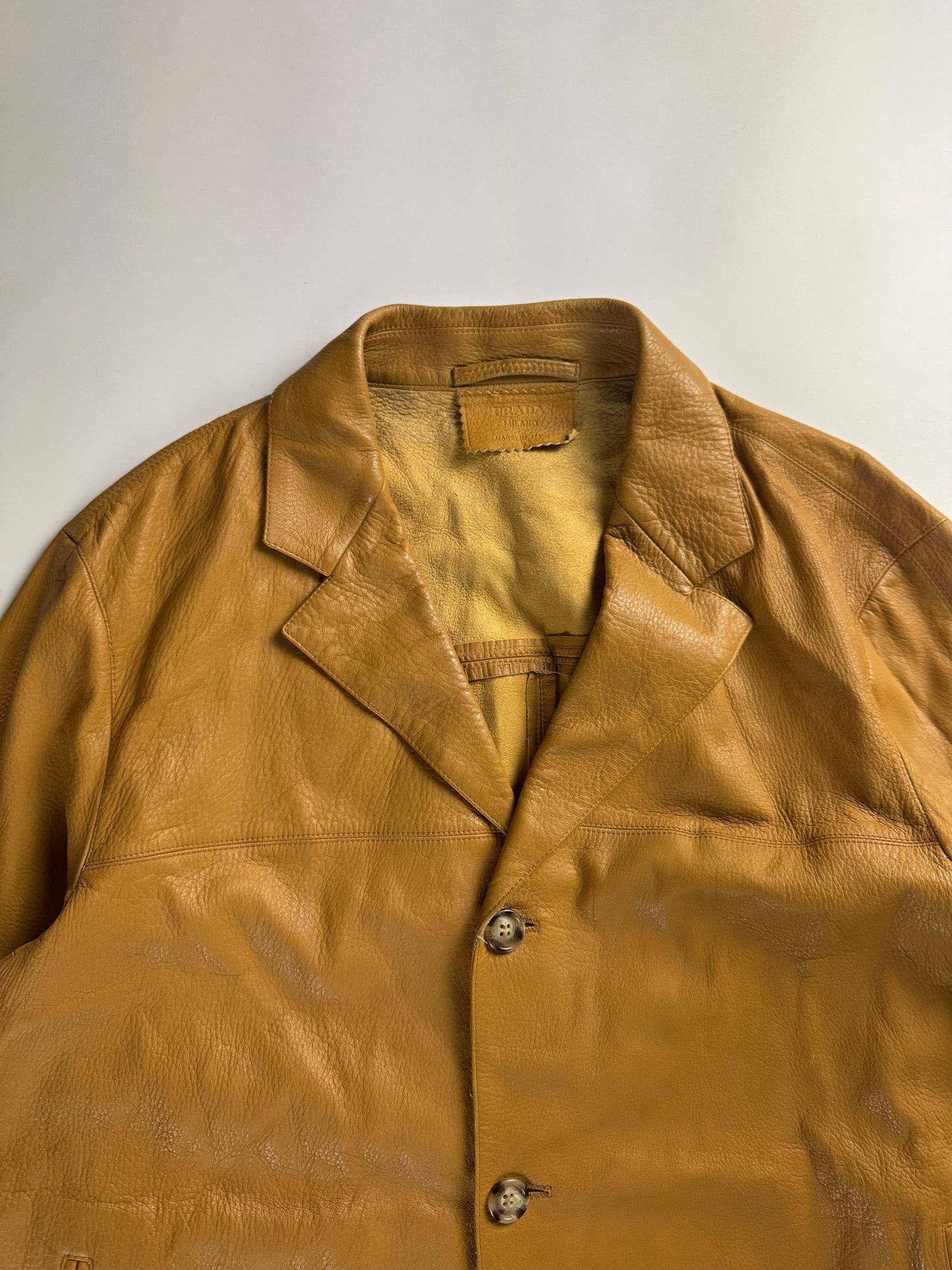 Prada Minimalist Camel Leather Buttoned Jacket SS 2001 - L